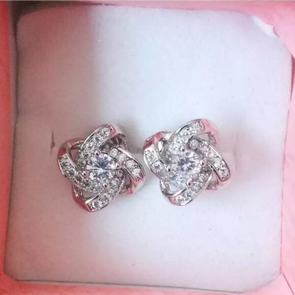 Silver Crystal Stud Earrings - Picture 1 of 4
